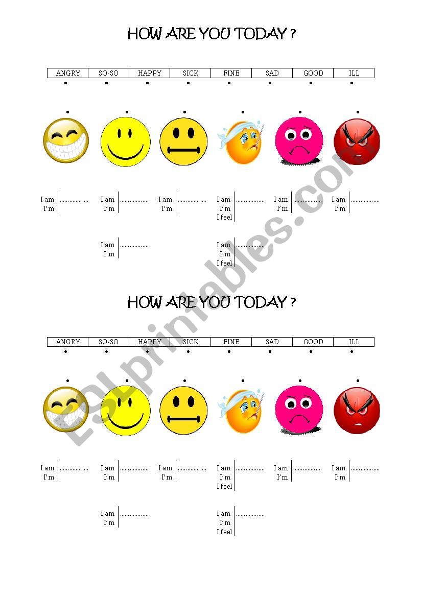 How are you today ? Moods worksheet