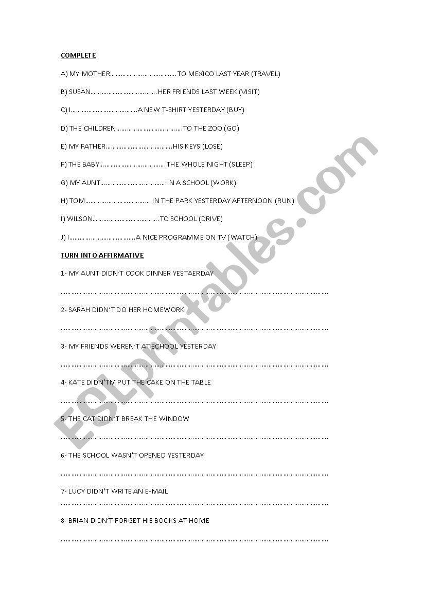 PAST SIMPLE  worksheet