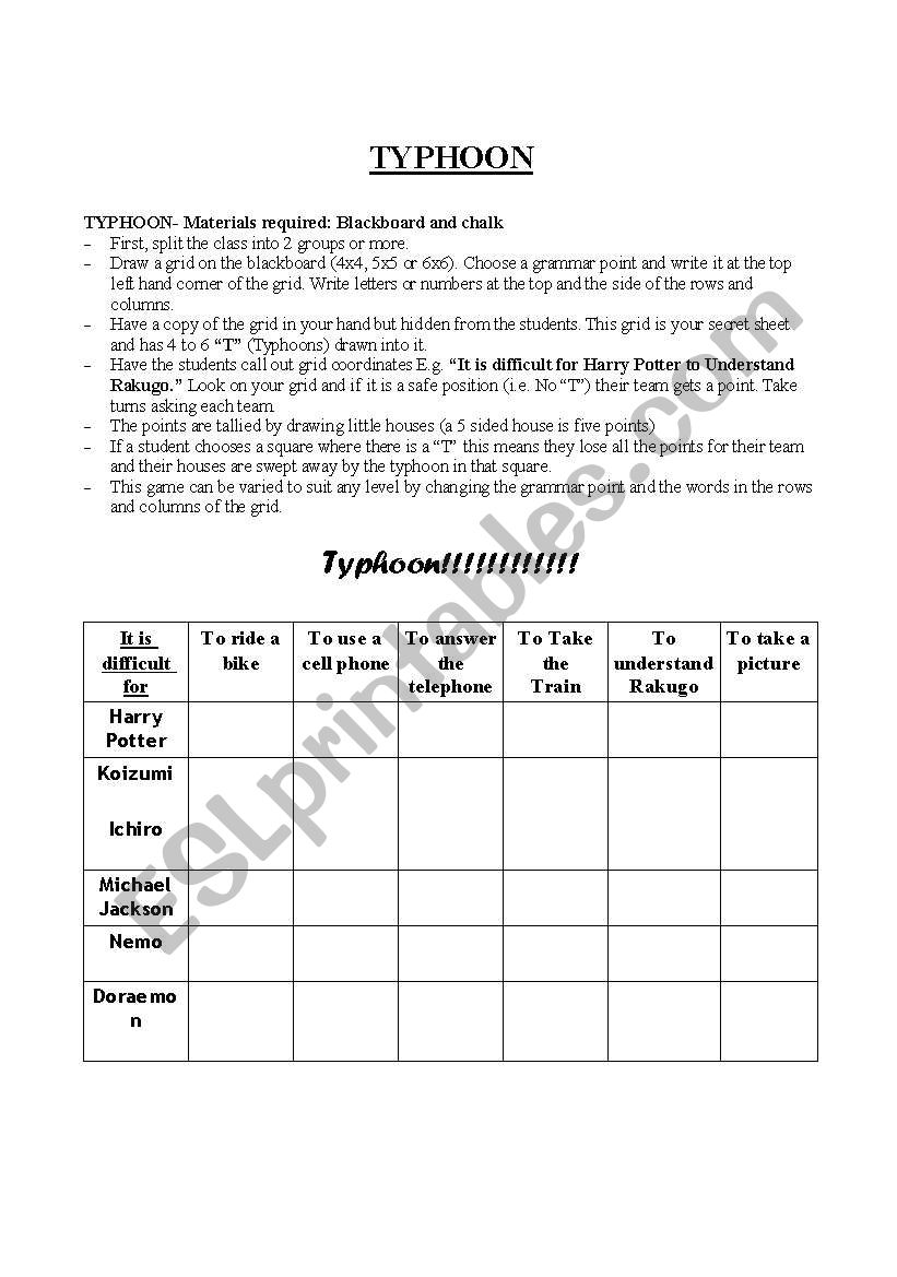 Typhoon!! worksheet