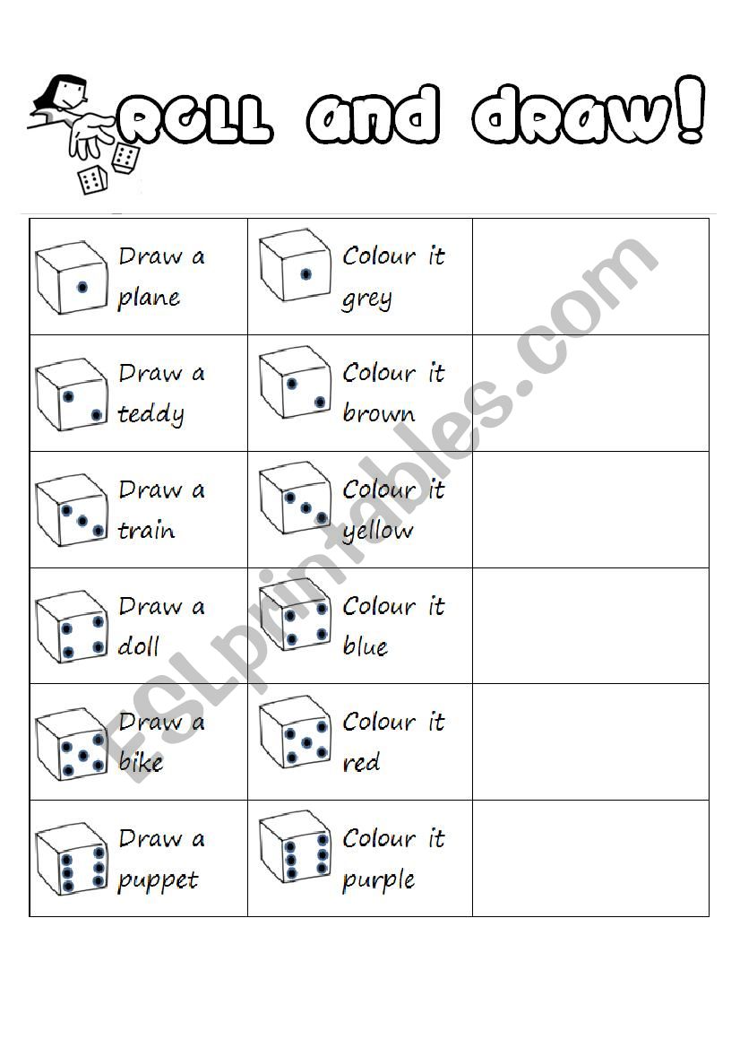 Roll, draw and colour worksheet