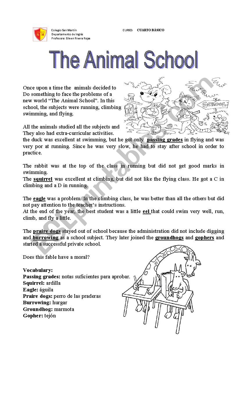 The animal school worksheet