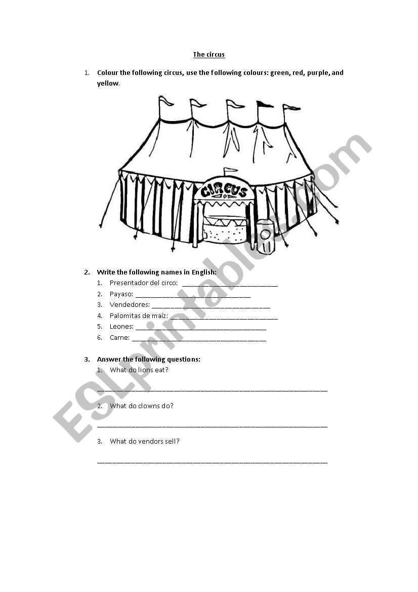 the circus worksheet