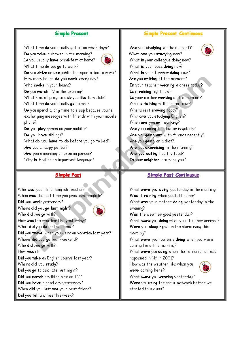 Speaking Practice - 6 Tenses - Questions