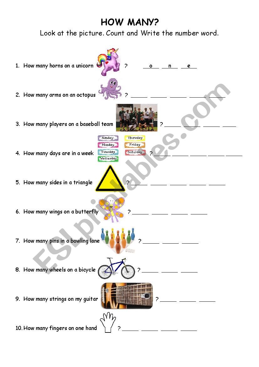 Number Words Spelling 1-10 worksheet