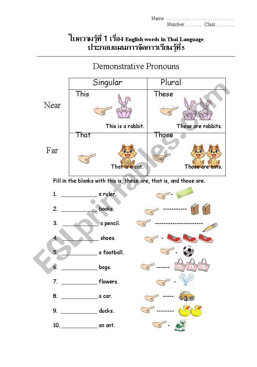 Demonstrative Pronoun worksheet