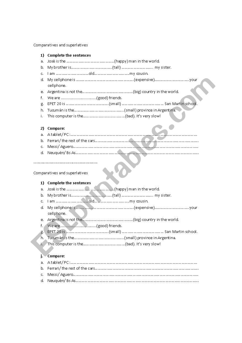 comparatives and superlatives worksheet