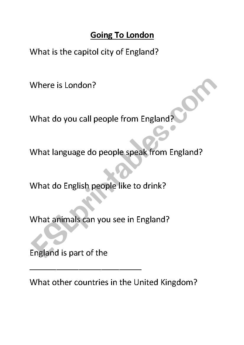 Going to London worksheet
