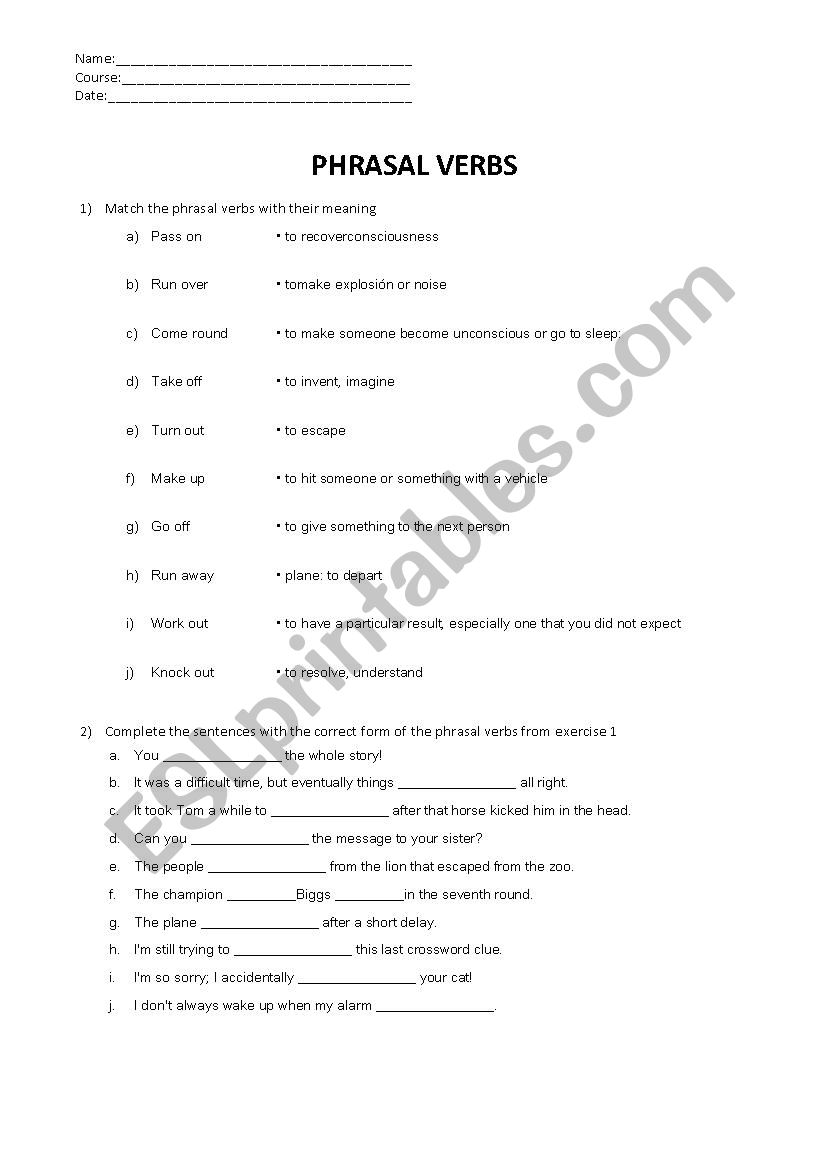 Phrasal Verbs worksheet