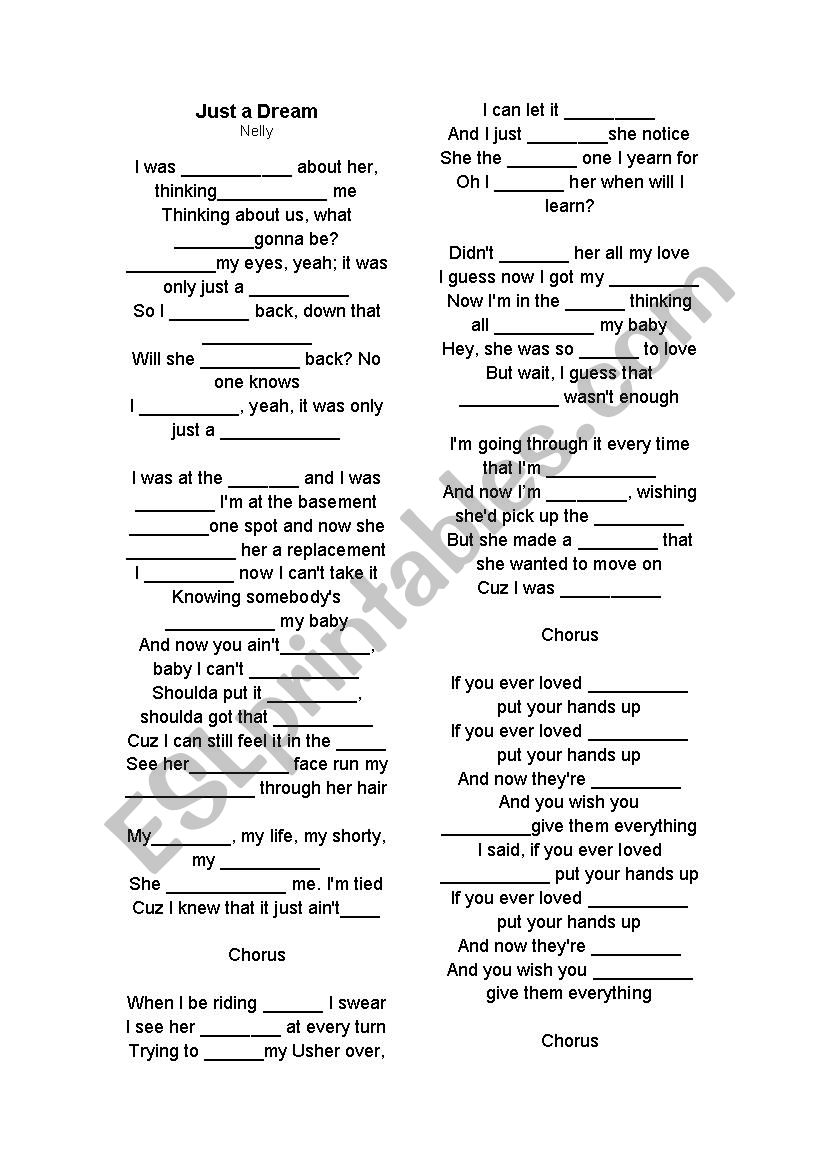 Just a Dream - Song Activity worksheet