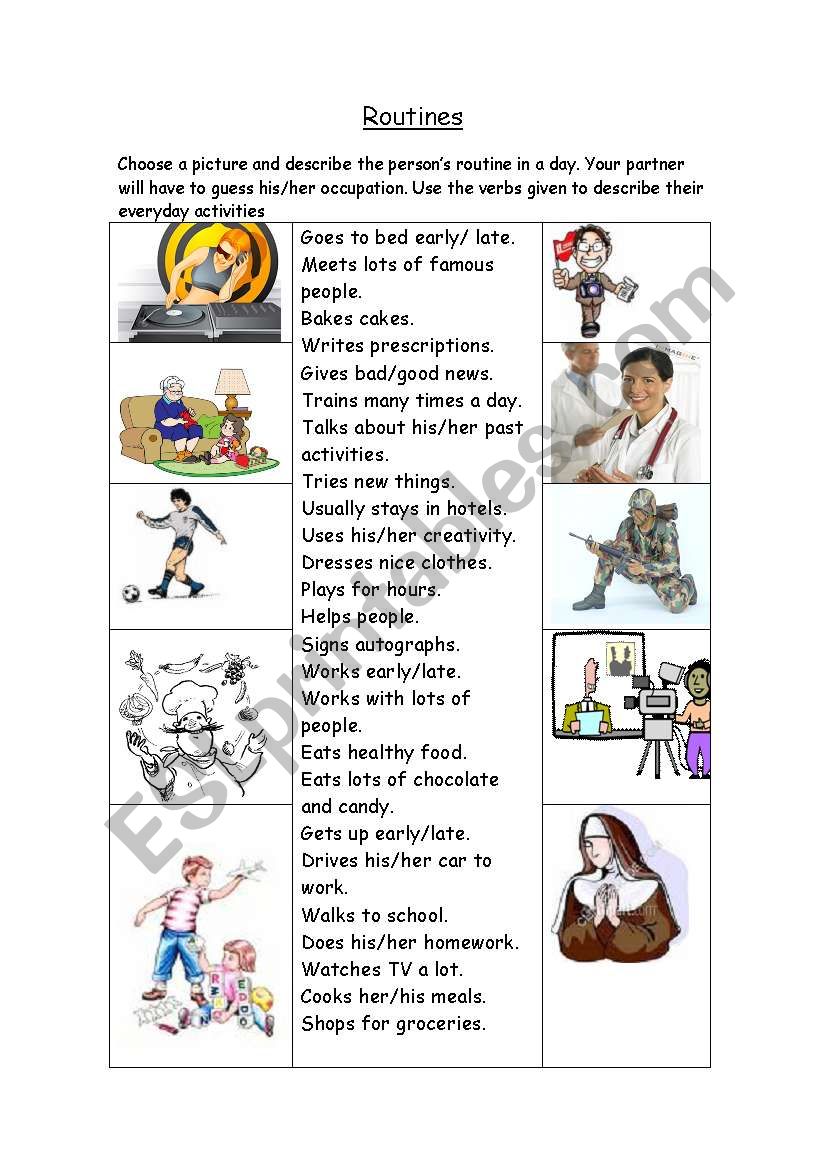 Routines worksheet