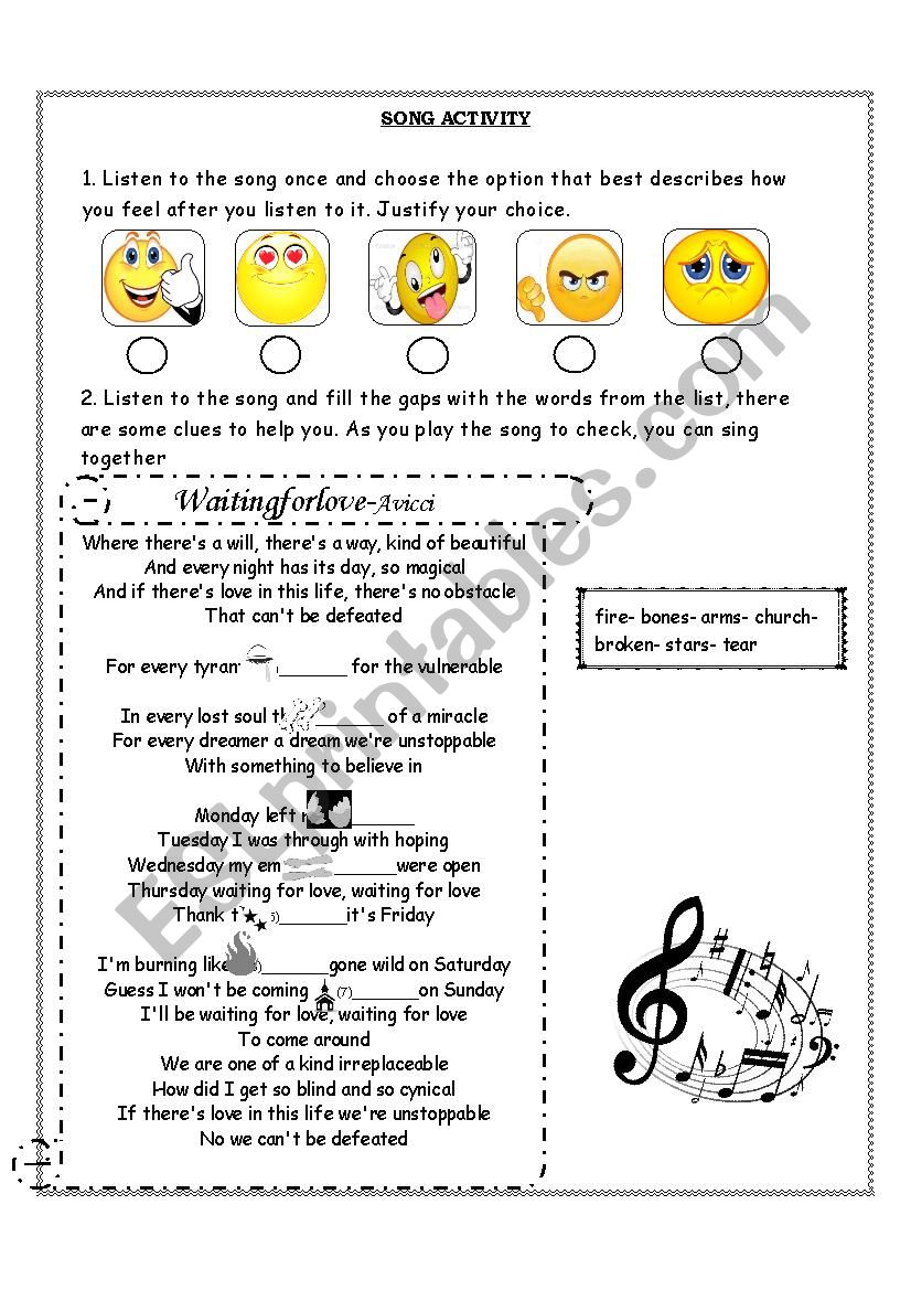 Song Activity worksheet