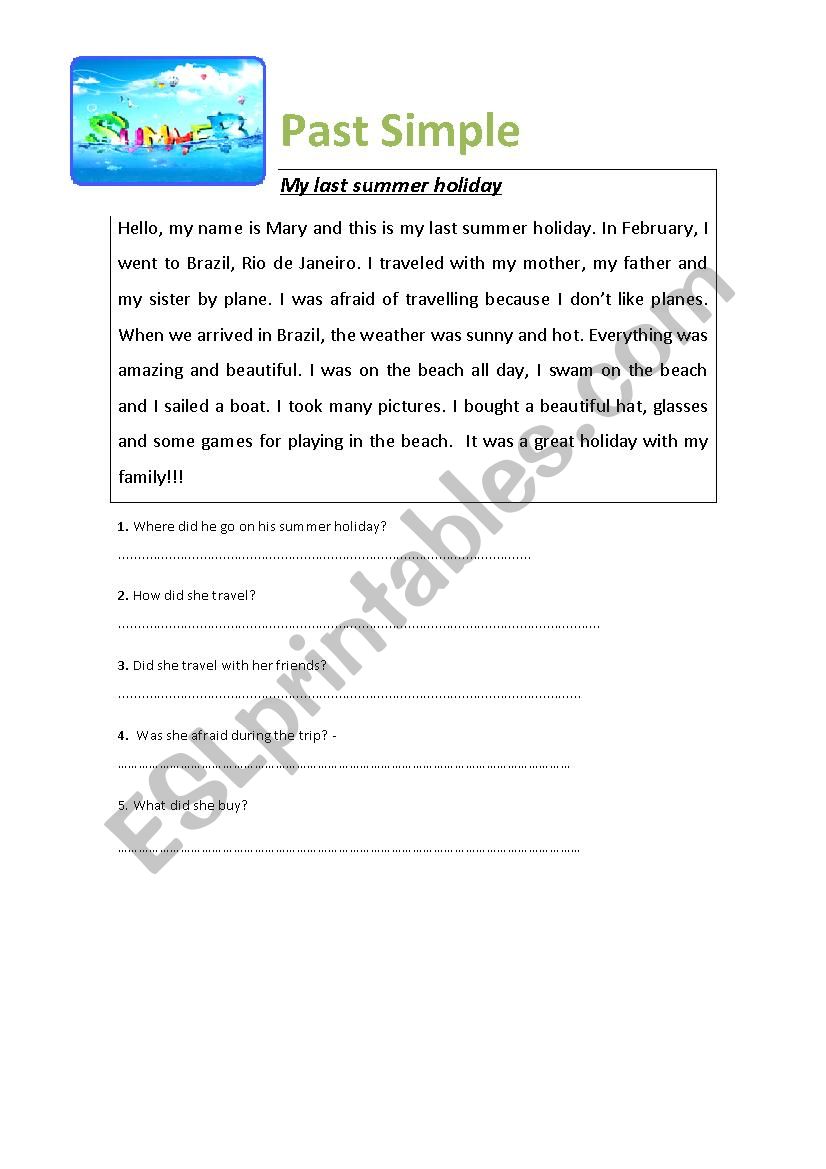  my last summer holidays worksheet