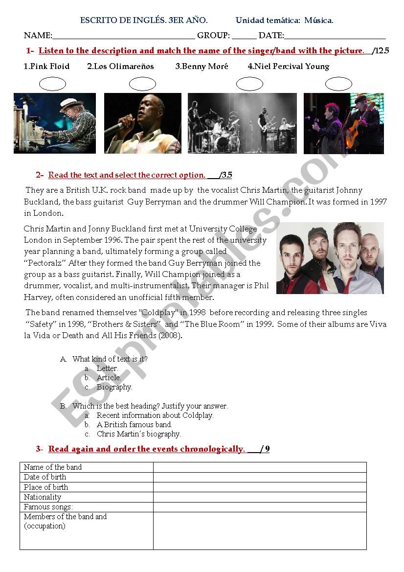 Lets talk about music!! worksheet