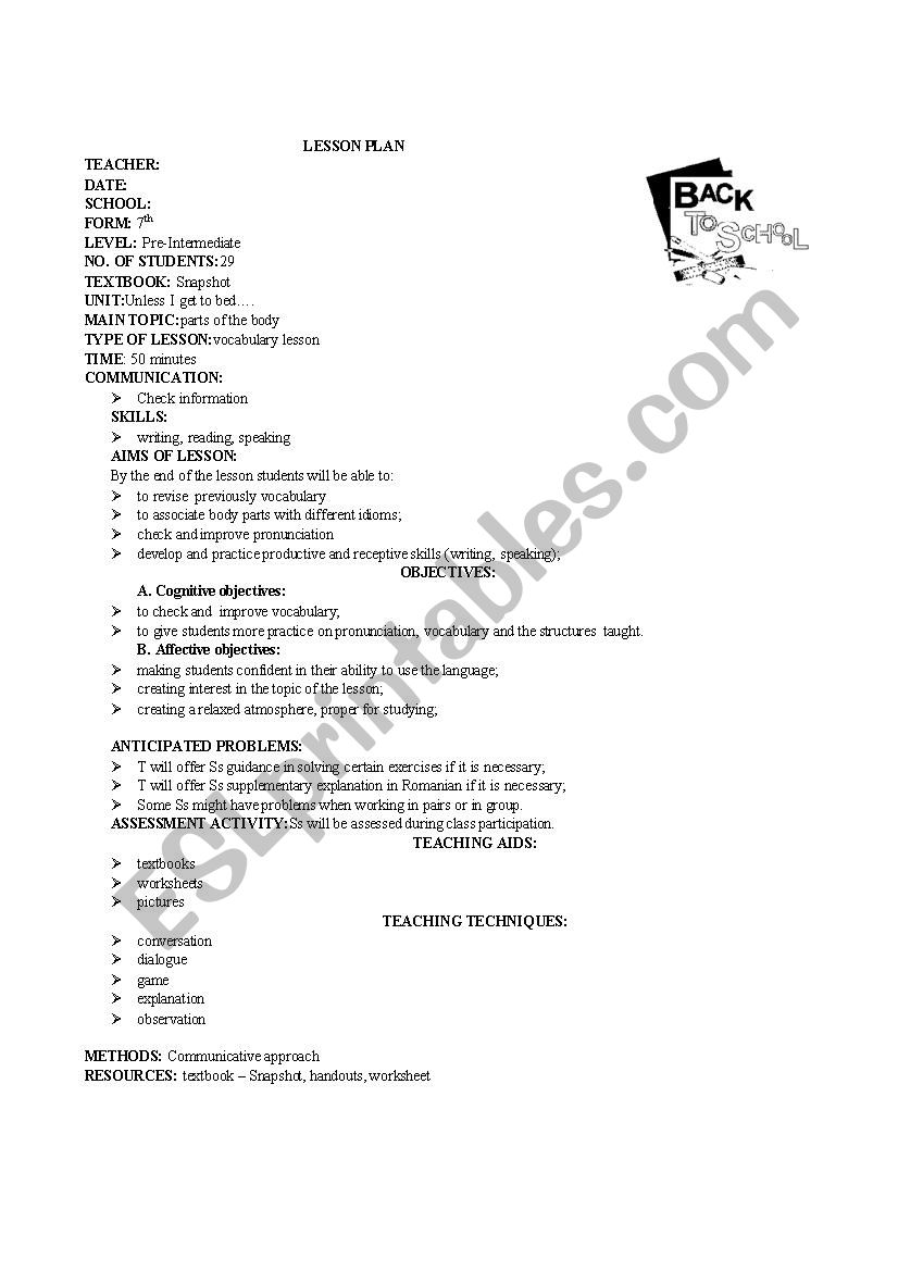 Lesson plan worksheet