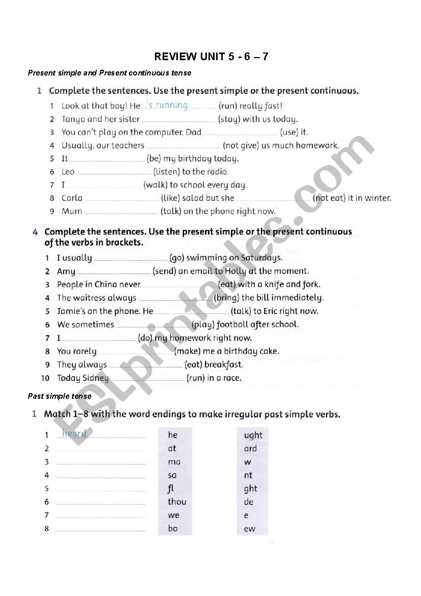 Review present tenses worksheet