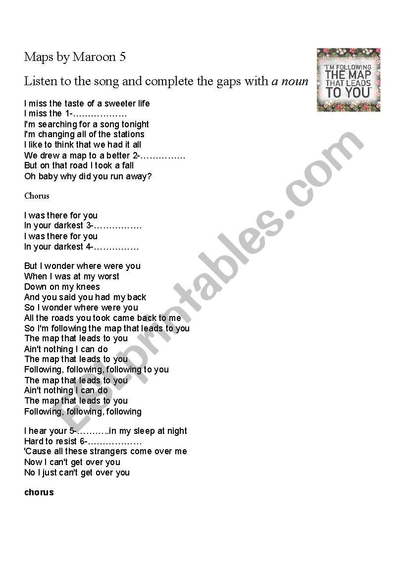 Maps by Maroon 5 worksheet