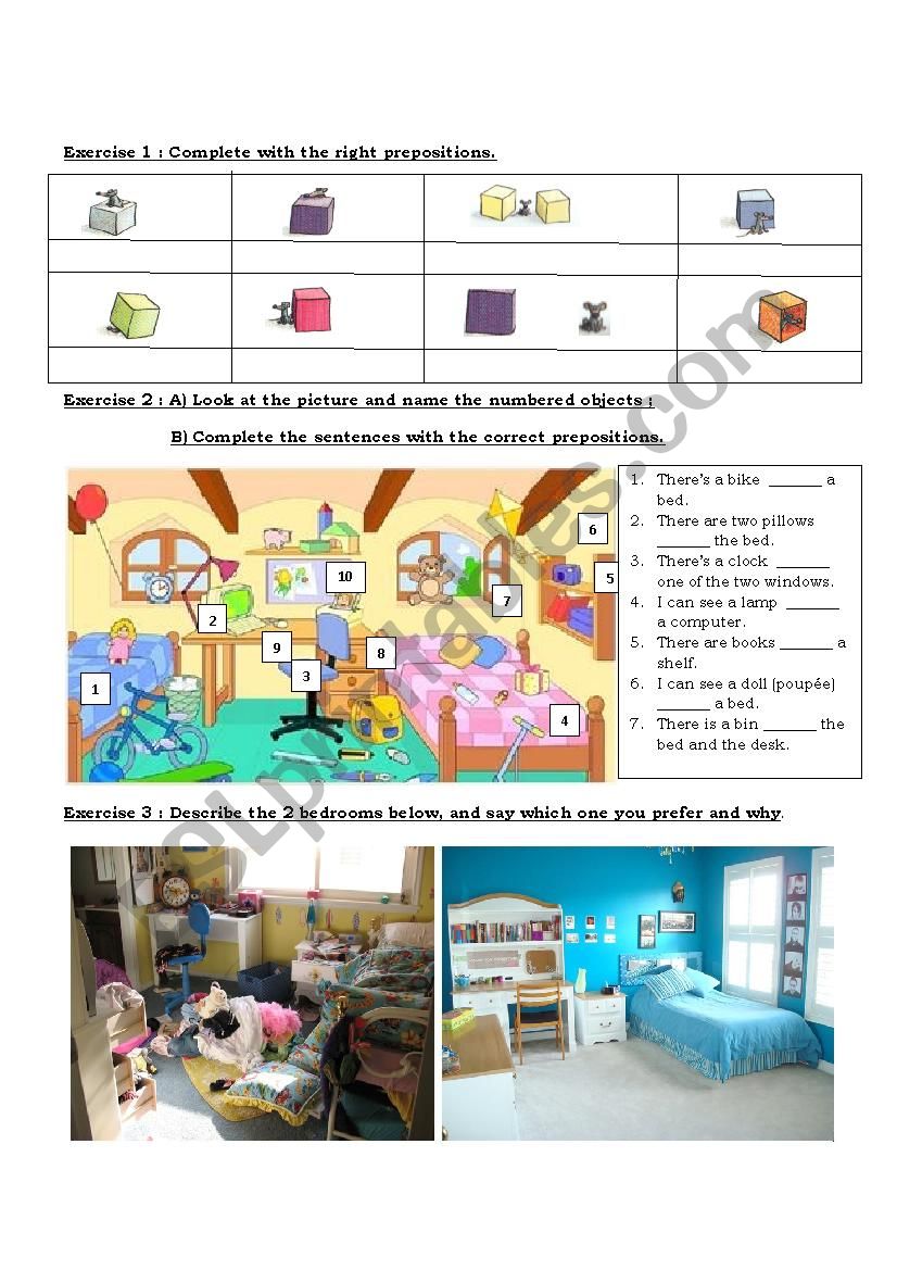 Bedroom description worksheet