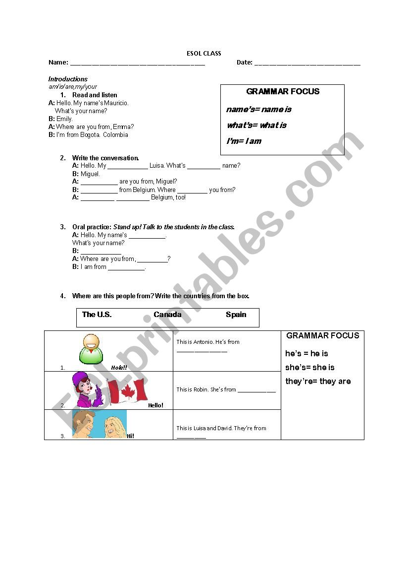 Introductions worksheet