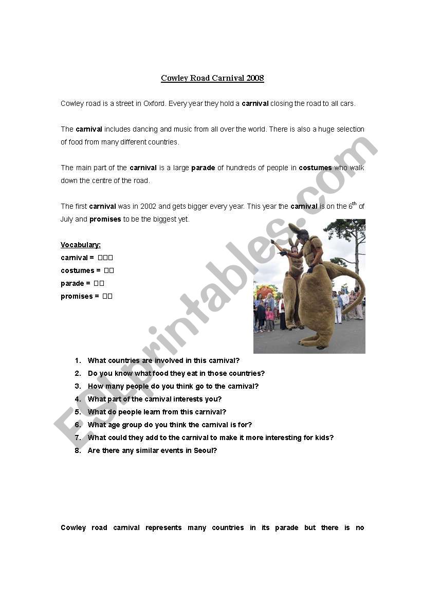 Cowley Road Carnival worksheet