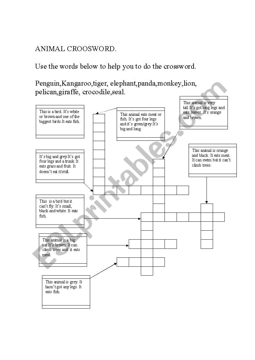 Animal crossword worksheet