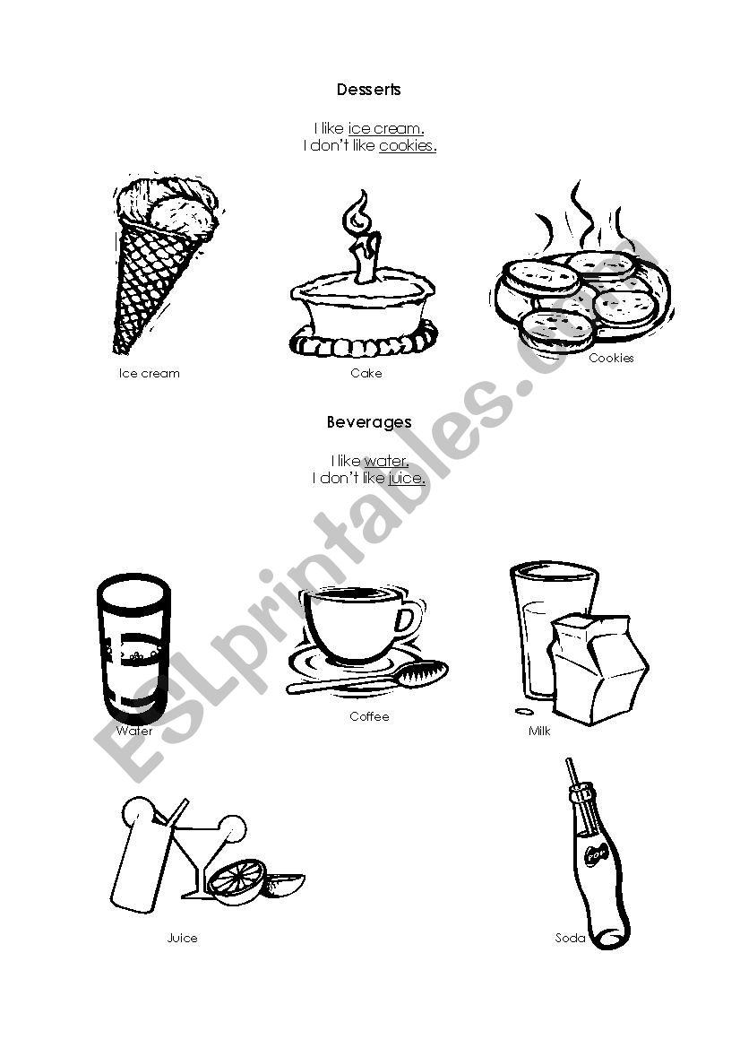 Desserts and beverages  worksheet