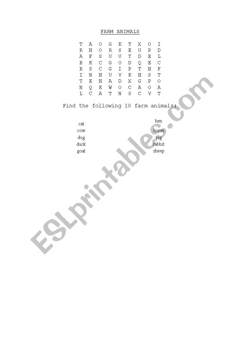 Farm animals worksheet