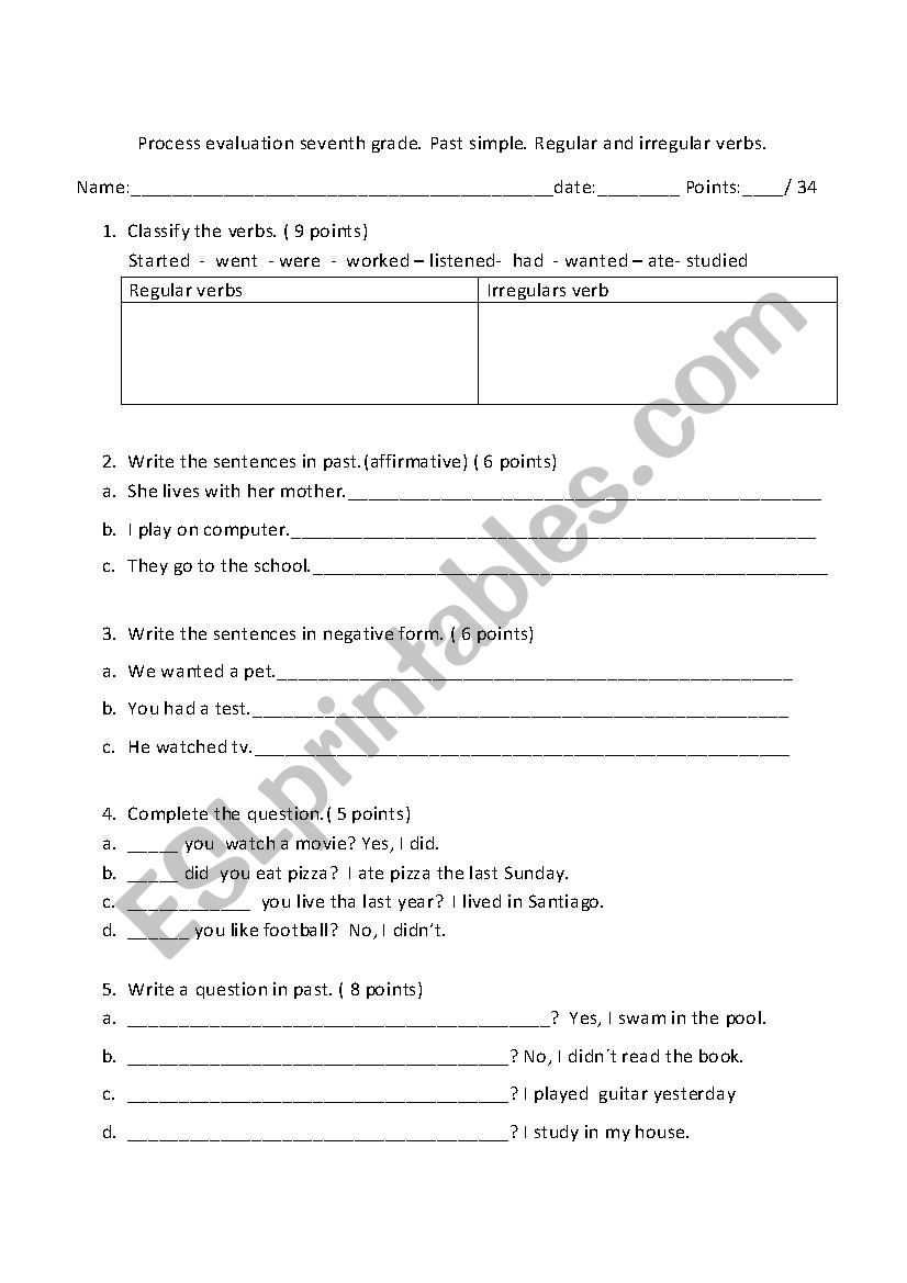 past tense worksheet