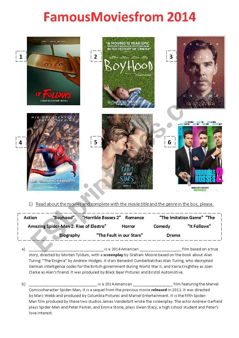 Famous movies from 2014 worksheet