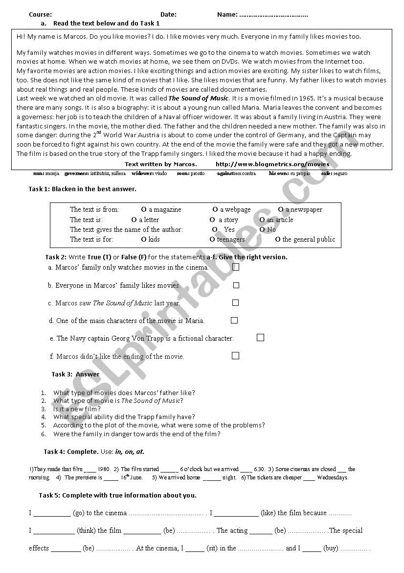 Movies worksheet