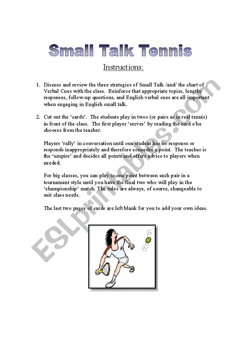 Small talk tennis worksheet