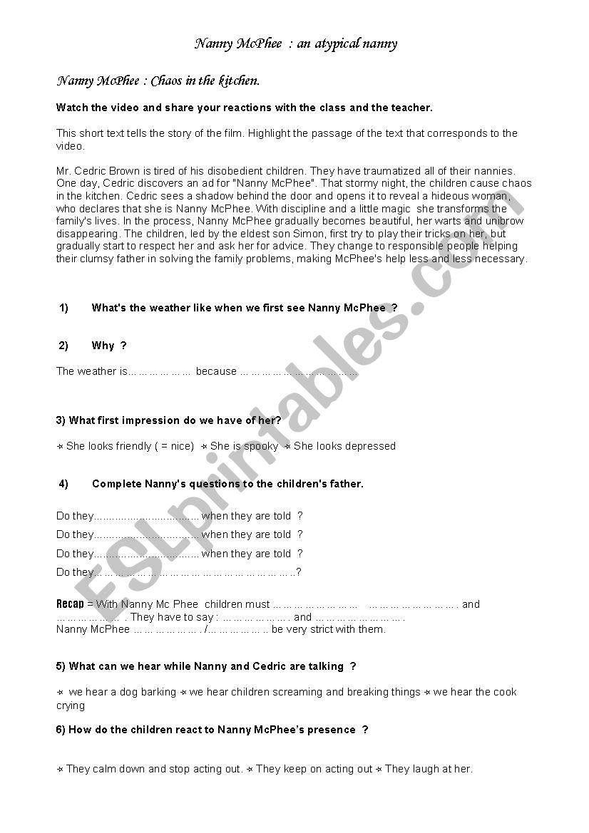 Nanny McPhee Movie Study 2/2 worksheet