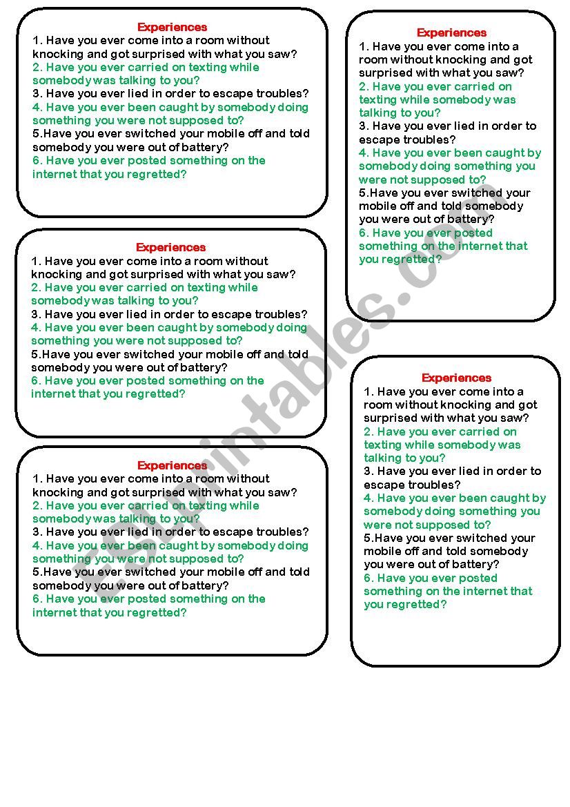 Present Perfect Speaking Cards