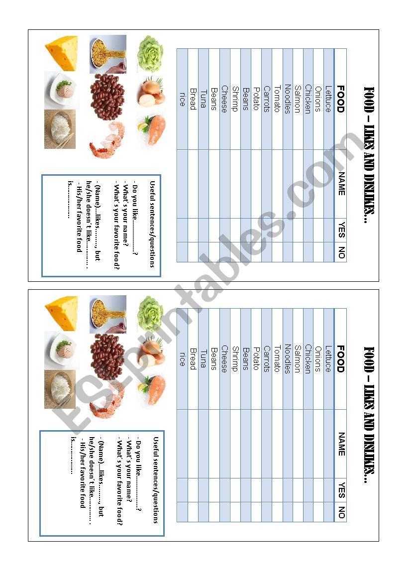 FOOD - LIKES AND DISLIKES worksheet