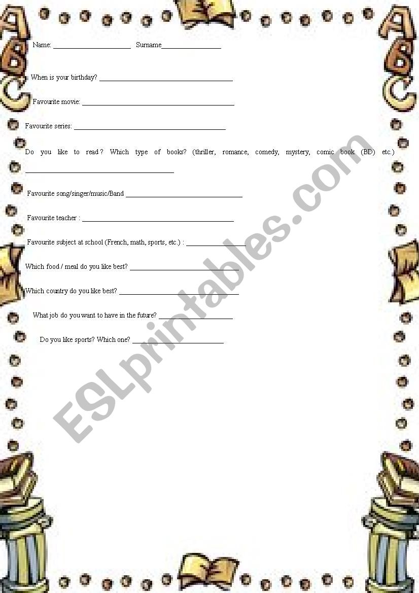 Introduce yourself worksheet