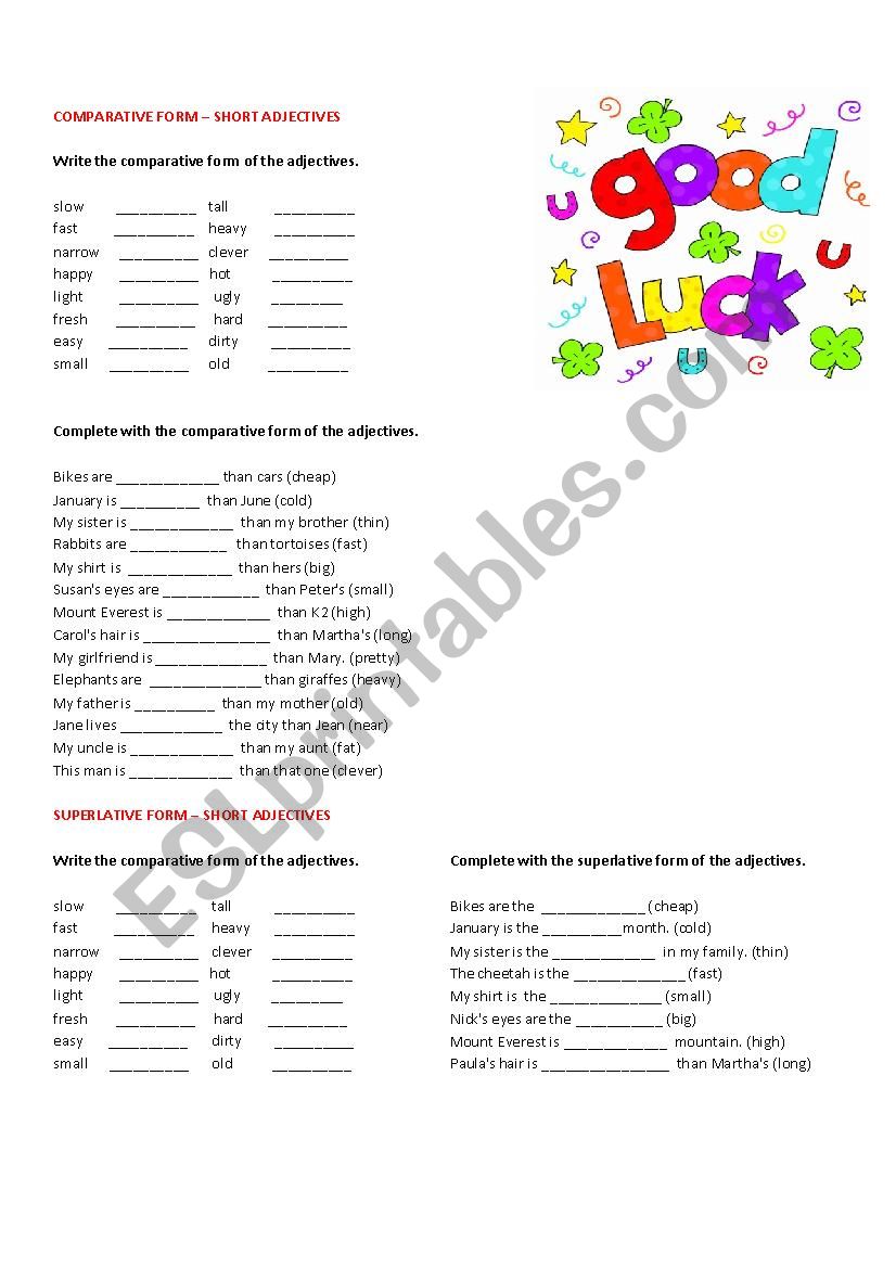 Comparative and Superlative form - SHORT adjectives