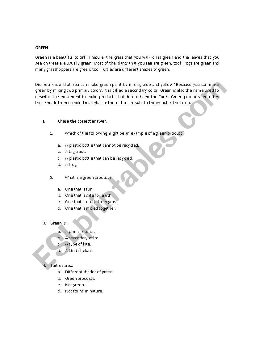 Reading comprehension worksheet