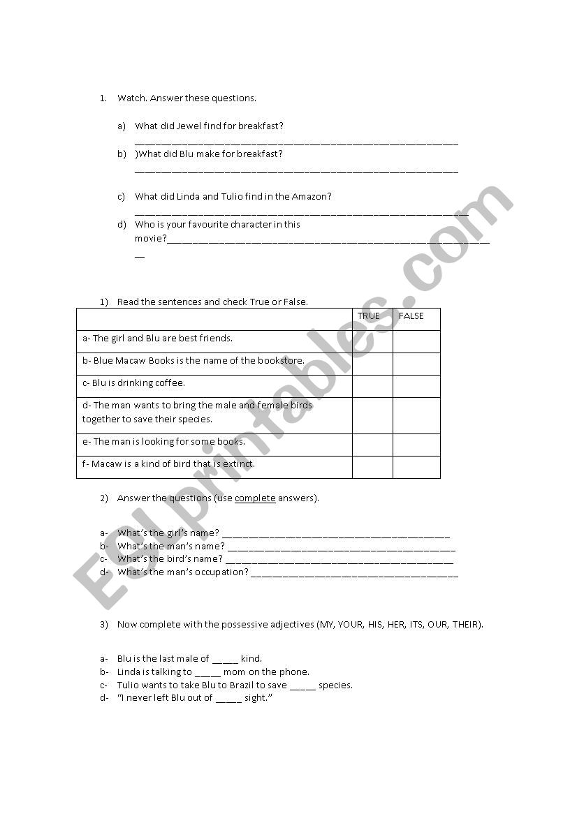 movie Rio worksheet