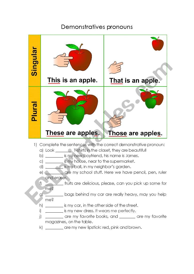 Demonstrative pronouns worksheet