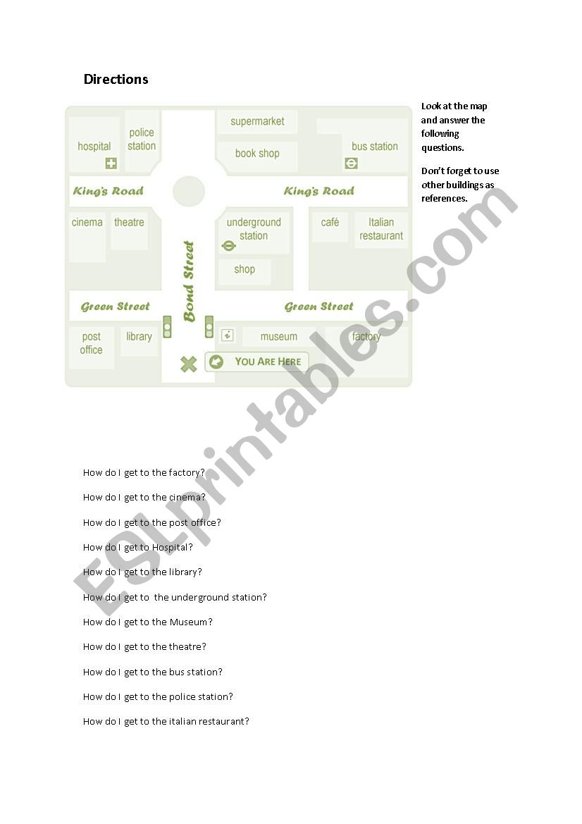 Directions worksheet