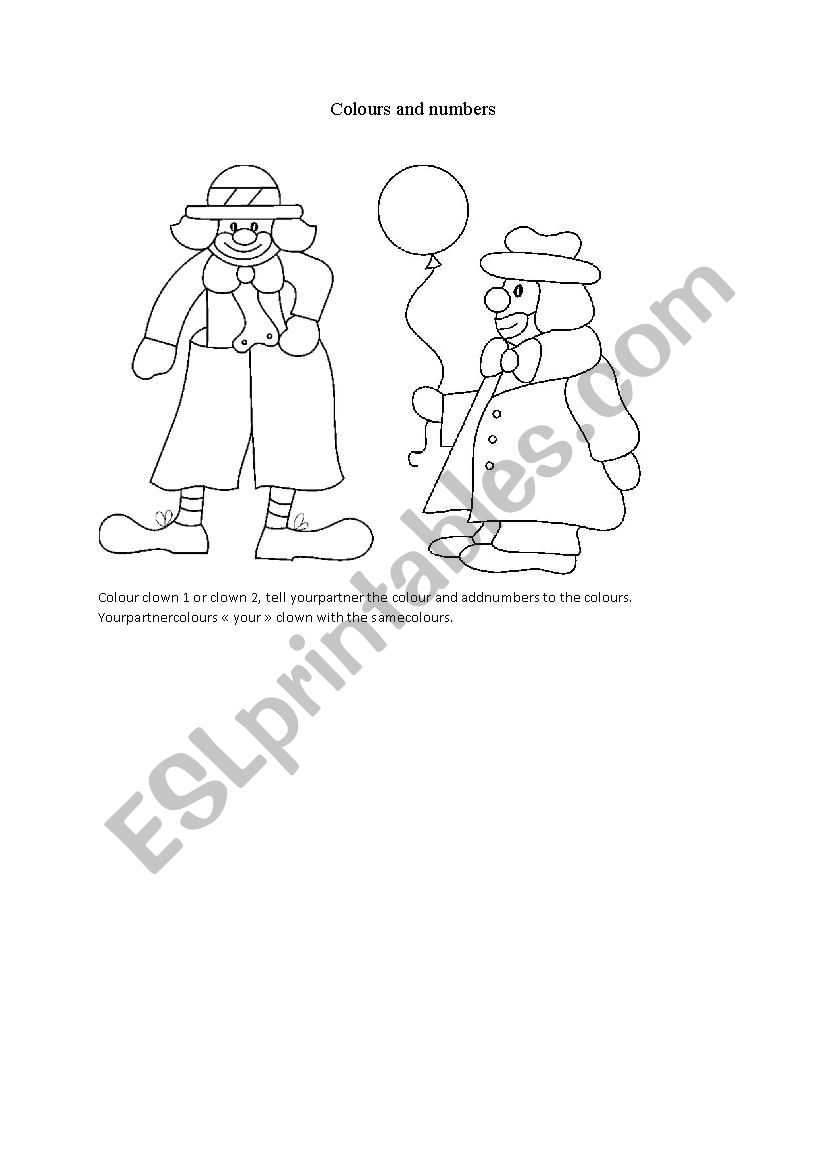 Colours and numbers worksheet