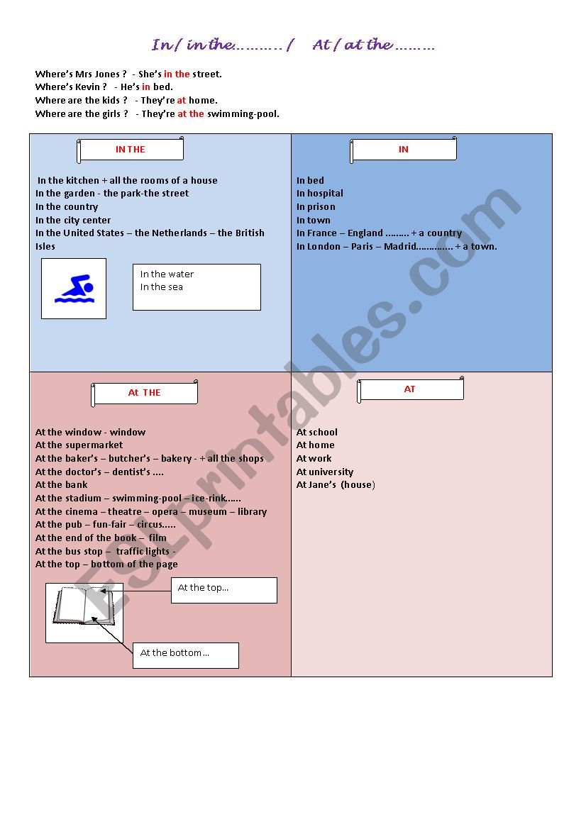 In-in the / at-at the worksheet