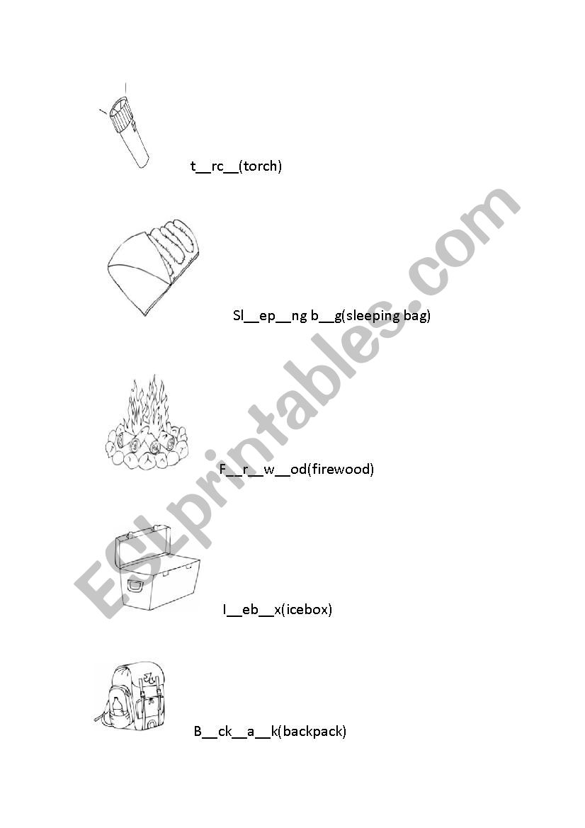 camping worksheet