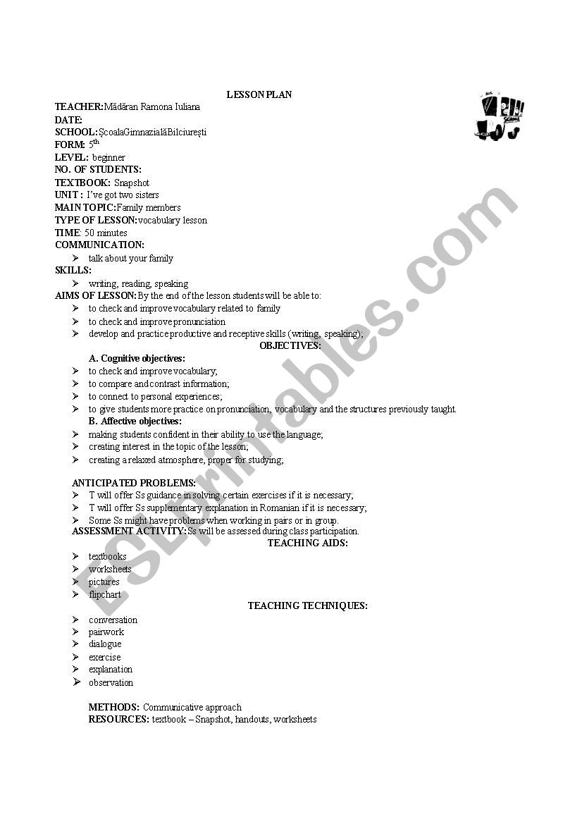 Family members worksheet
