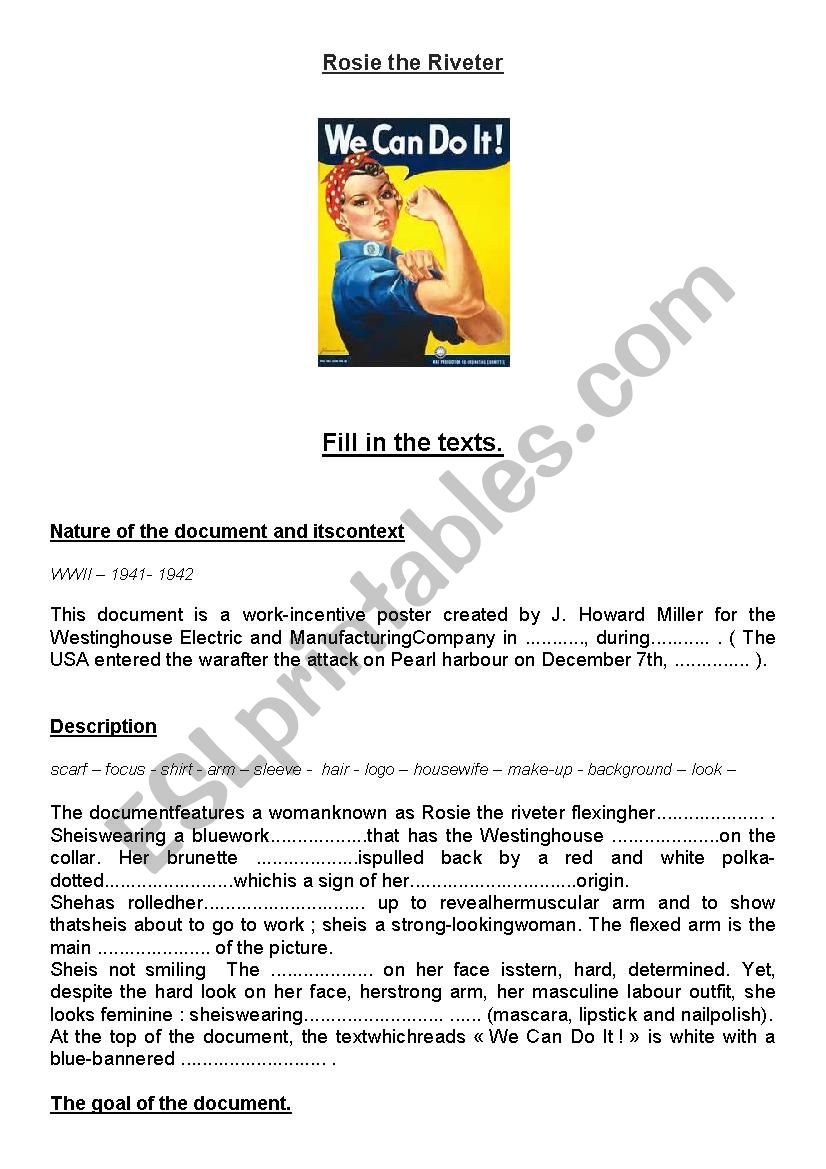 Rosie the Riveter worksheet