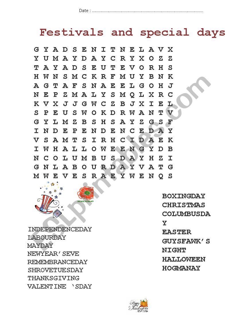 festivals and special days wordsearch
