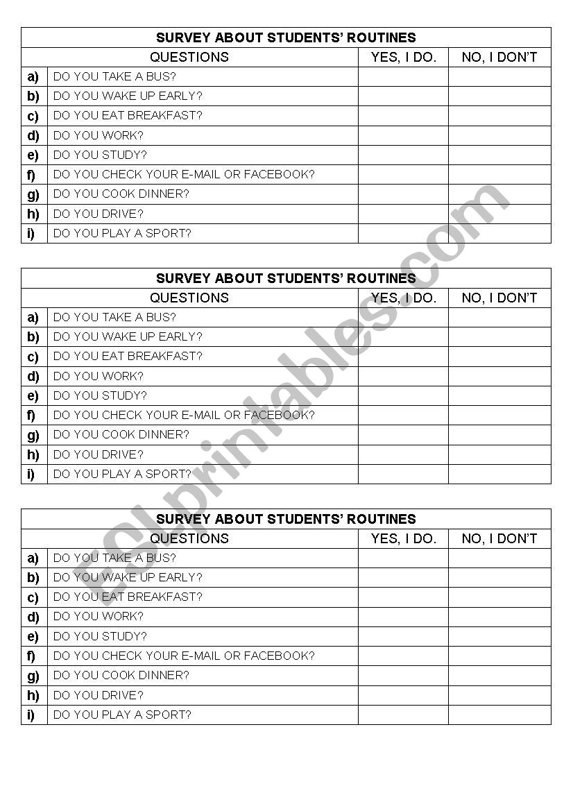 survey about classmates routines