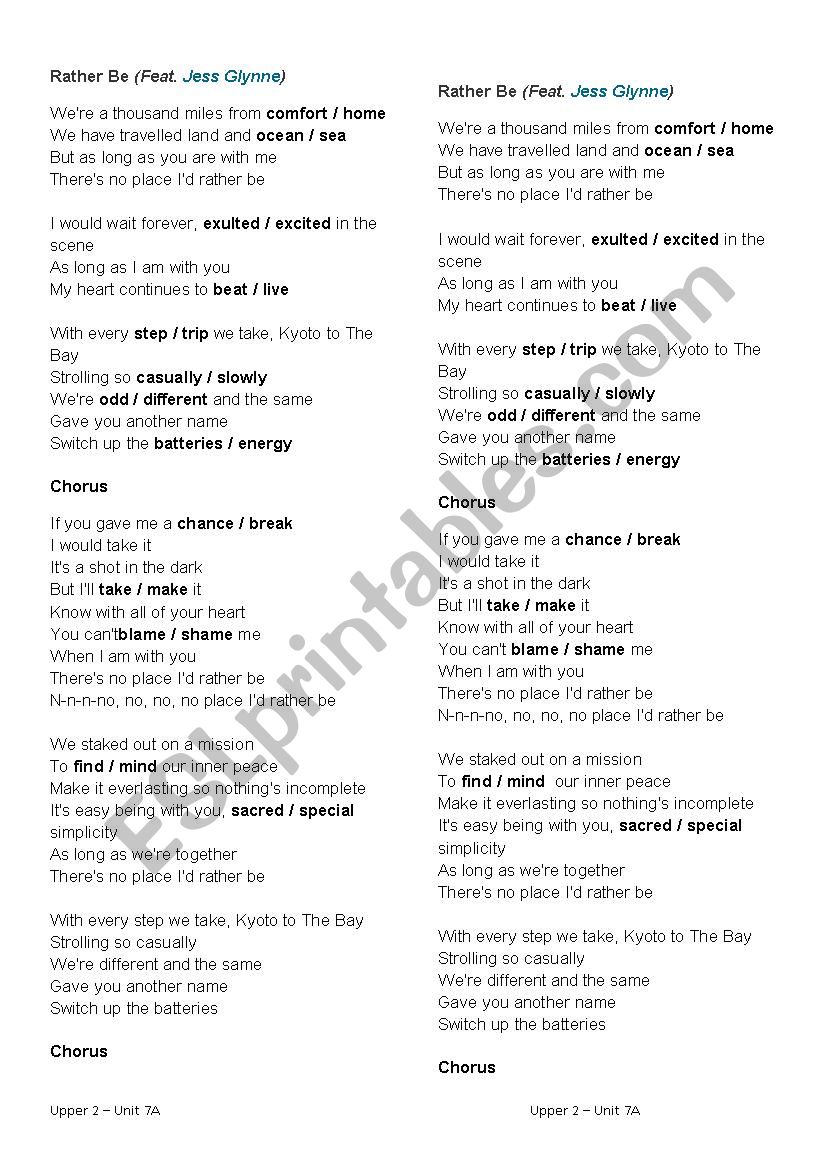 No Place IŽd Rather Be worksheet No Place IŽd Rather Be worksheet