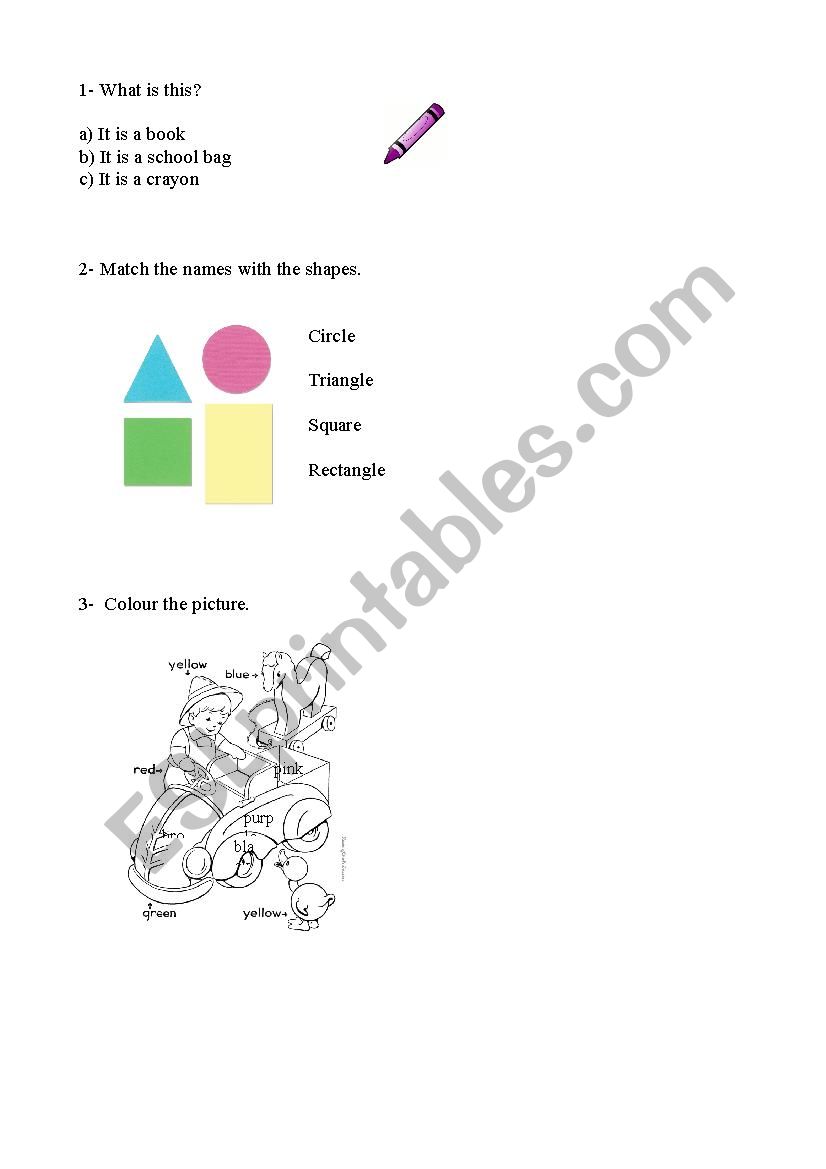 Colours, classroom object and shapes