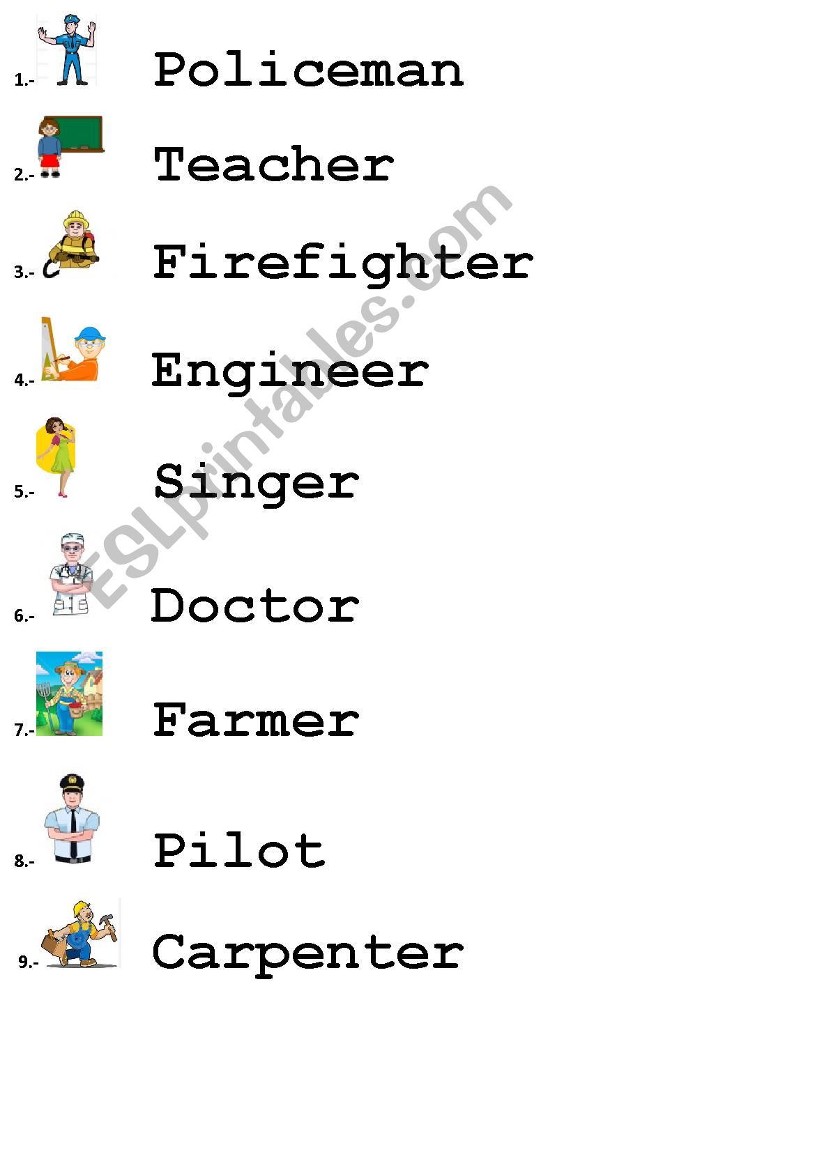 Writting Occupations worksheet
