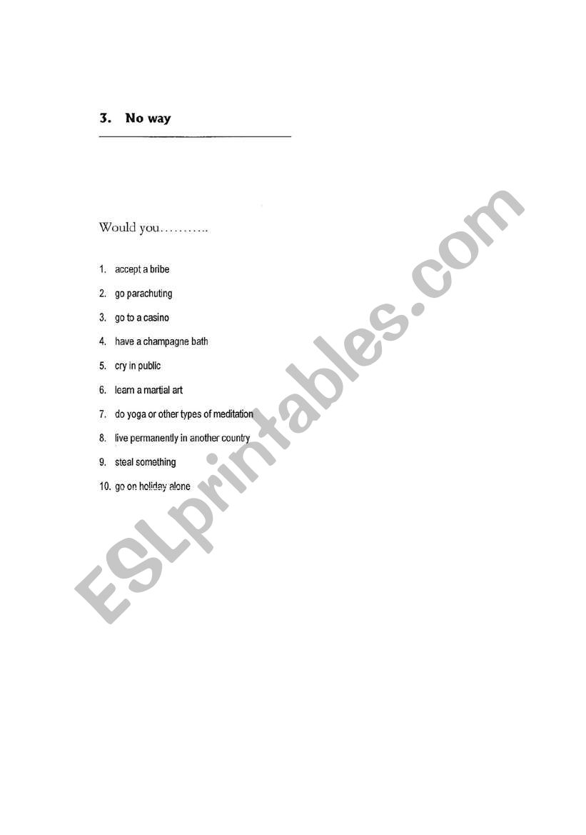 WOULD YOU DO THIS? worksheet